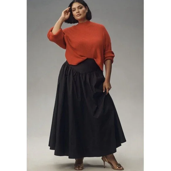 Anthropologie Maeve Drop Waist A Line Maxi Skirt Sz 2 Black